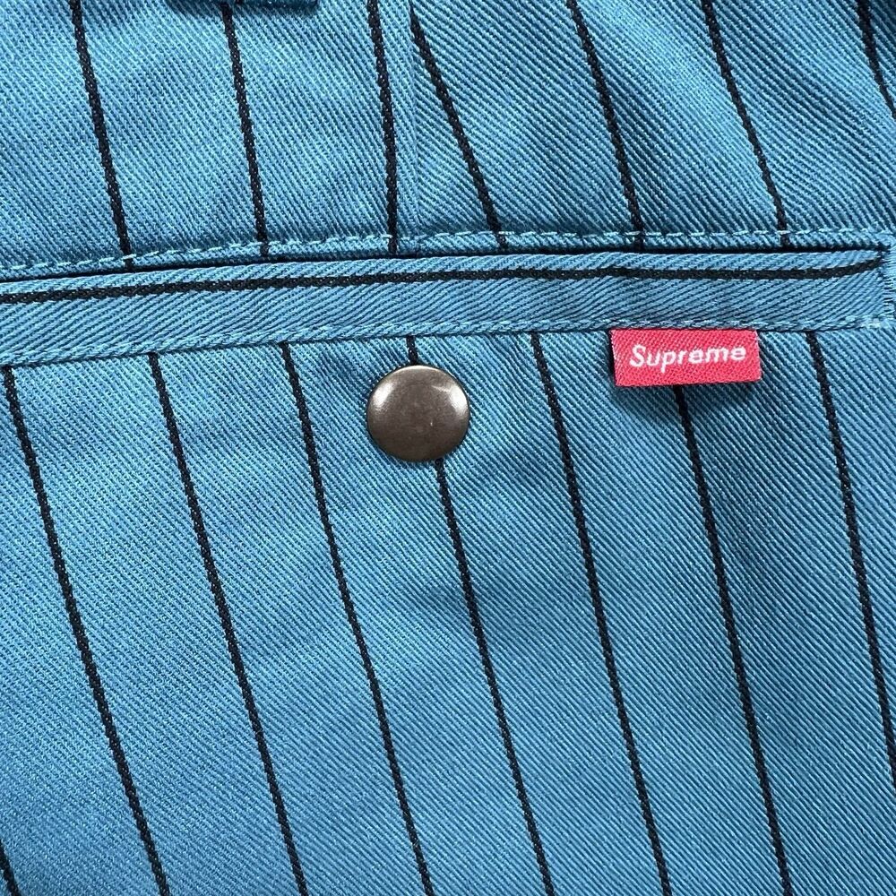 Supreme Striped Chino Work Pants Men's 30x26 Teal‎ Raw Hem  Cropped Streetwear - Picture 4 of 13